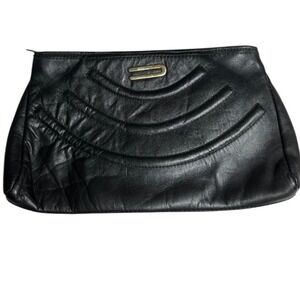 Vintage Black‎ Leather Clutch Purse Minimalist Retro Y2K Evening Bag Handbag